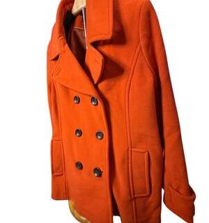 Vibrant orange wool coat from Land's End, good...